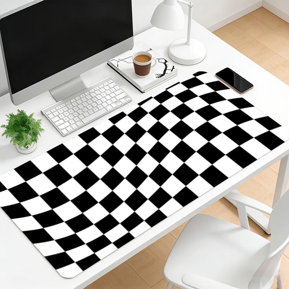 Wavy Checkerboard Extended Gaming Mouse Pad AntiSlip Desk Mat Stitched Edge Aesthetic Decor For Pc Gamer Office Use