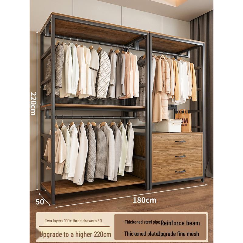 Metal Walk-In Wardrobe: Floor-Standing Clothes Rack, Open Garment and Hat Rack, Bedroom Shelf Assembly