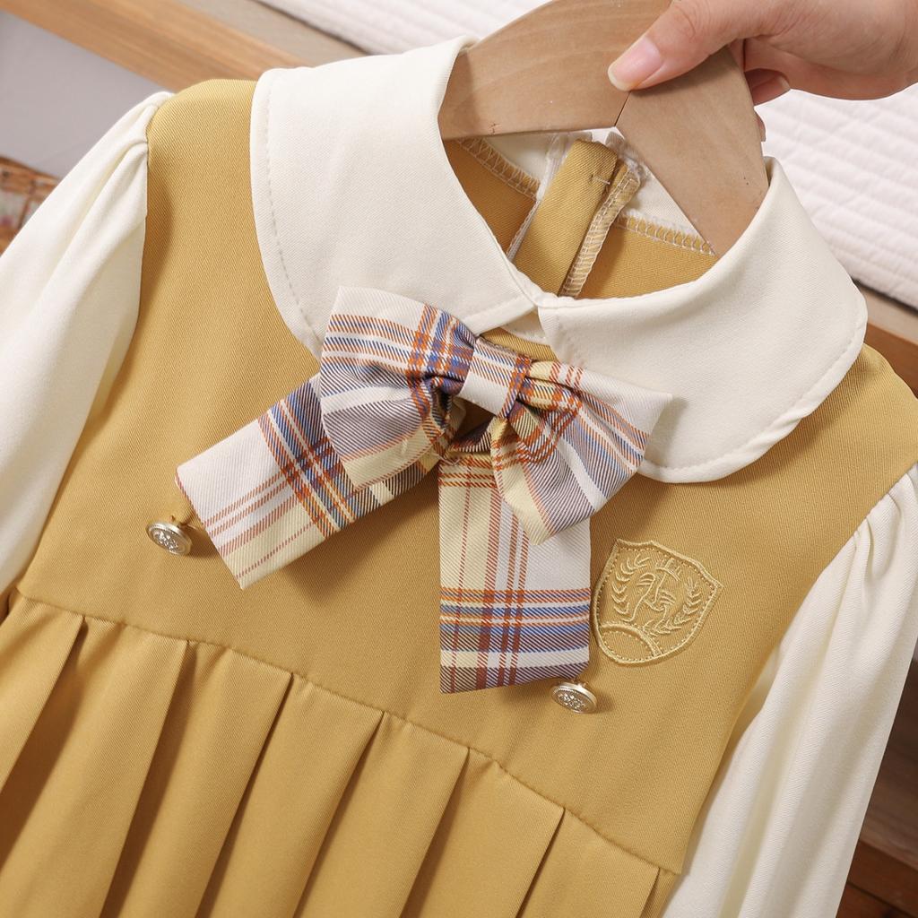 Children's Korean Style College Style JK Dress for Girls Fashionable and Stylish Early Autumn School Uniform Bow Dress