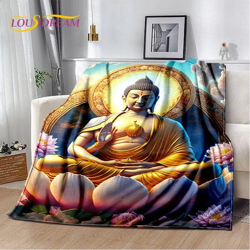 HD Buddha Buddhismus Víra Meditující Náboženství Sakyamuni Bodhisattva Modlitební deka Měkká deka pro domácí postele Pohovka Kid