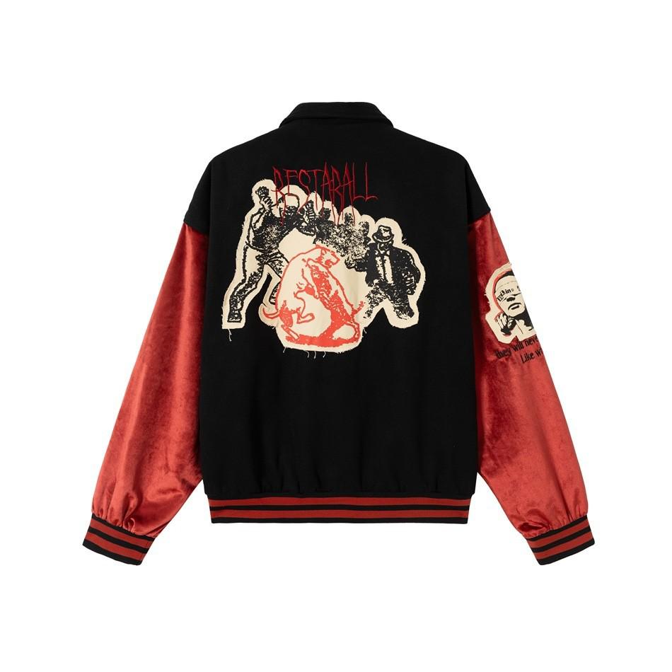 Restarall Unisex Retro Patchwork Wool Blend Baseball Jacket RW030
