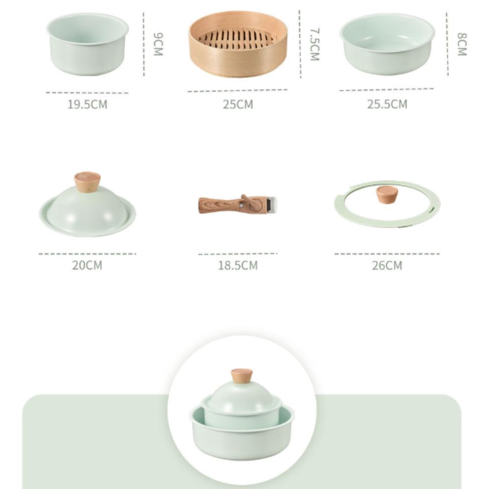 Household Pot Set with Double Bottom Thick Soup Pot Milk Pot Nonstick Frying Pan Combination Simple and Fresh Kitchen Supplies