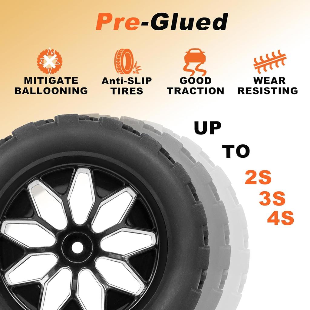 RC Station 12mm Hex RC Wheels and Tires 1/10 Scale RC Truck Tires and Wheels for Traxxas Rustler Stampede 2wd 4x4 vxl Hoss E-Revo Redcat Volcano EPX