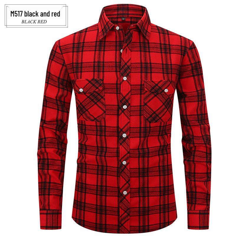 Lente Zomer Slim Fit Geborsteld Ruit High-End Lange Mouw Dubbele Zak Heren Flanellen Overhemd