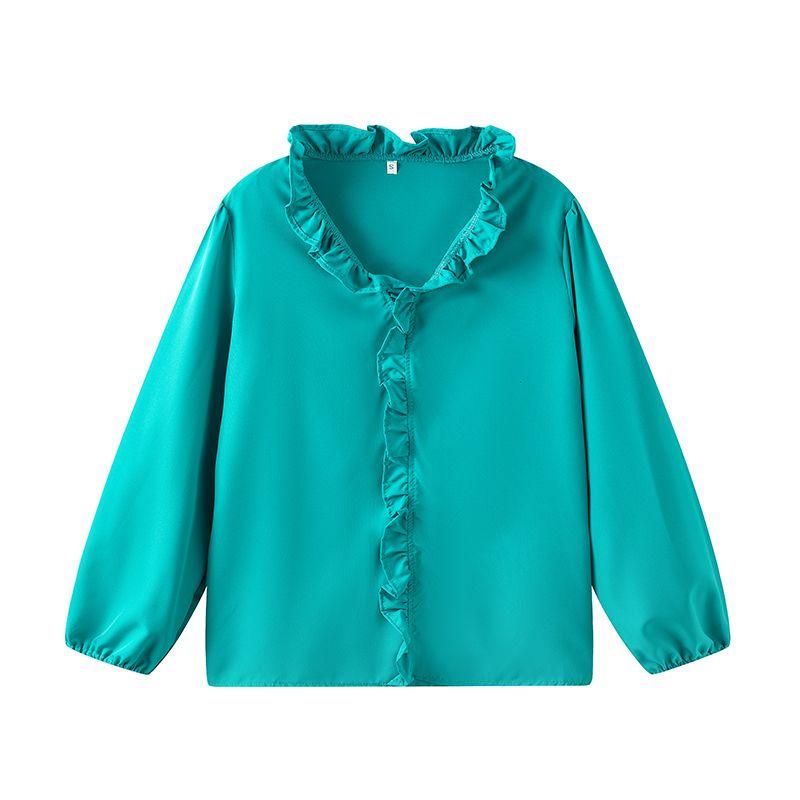 

Fashion Style Fashion Elegant New Arrival Long Sleeves Ruffle Blouse Women s Lightweight Breathable Spring and Summer Shirt Outwear Green XL