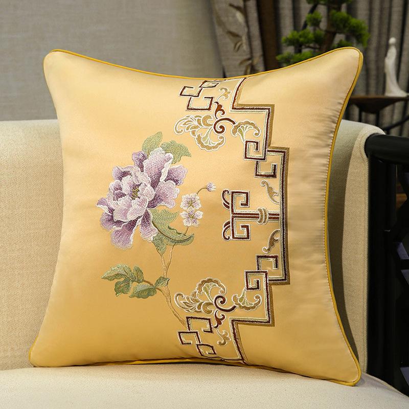 Chinese-style Embroidery Throw Pillow Redwood Sofa Cushion Cover Headboard Flowers Solid Wood Chair Lumbar Support Cushion Cover