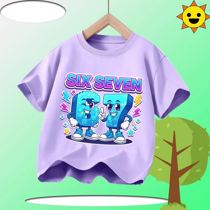 Kids T-Shirts Fashion Oys Girls Polyester Tee Italian 67 Casual Children Clothes Top Summer 67 Six Seven Cool Funny Printed T-shirt