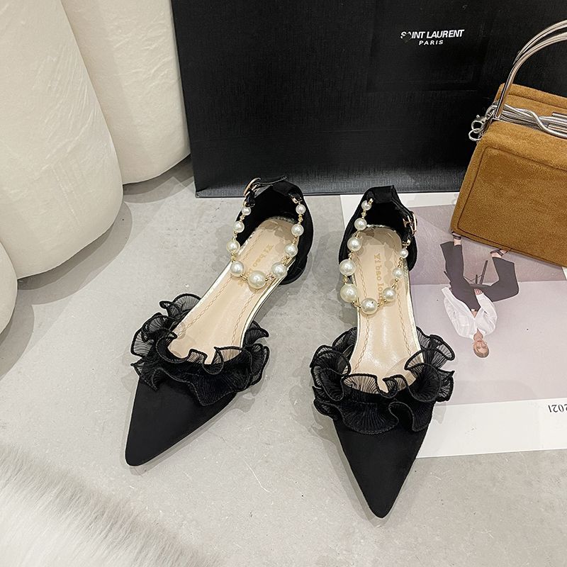 Pointed single shoes women's design sense niche spring and summer new late evening breeze gentle shoes middle heel French bag head sandals