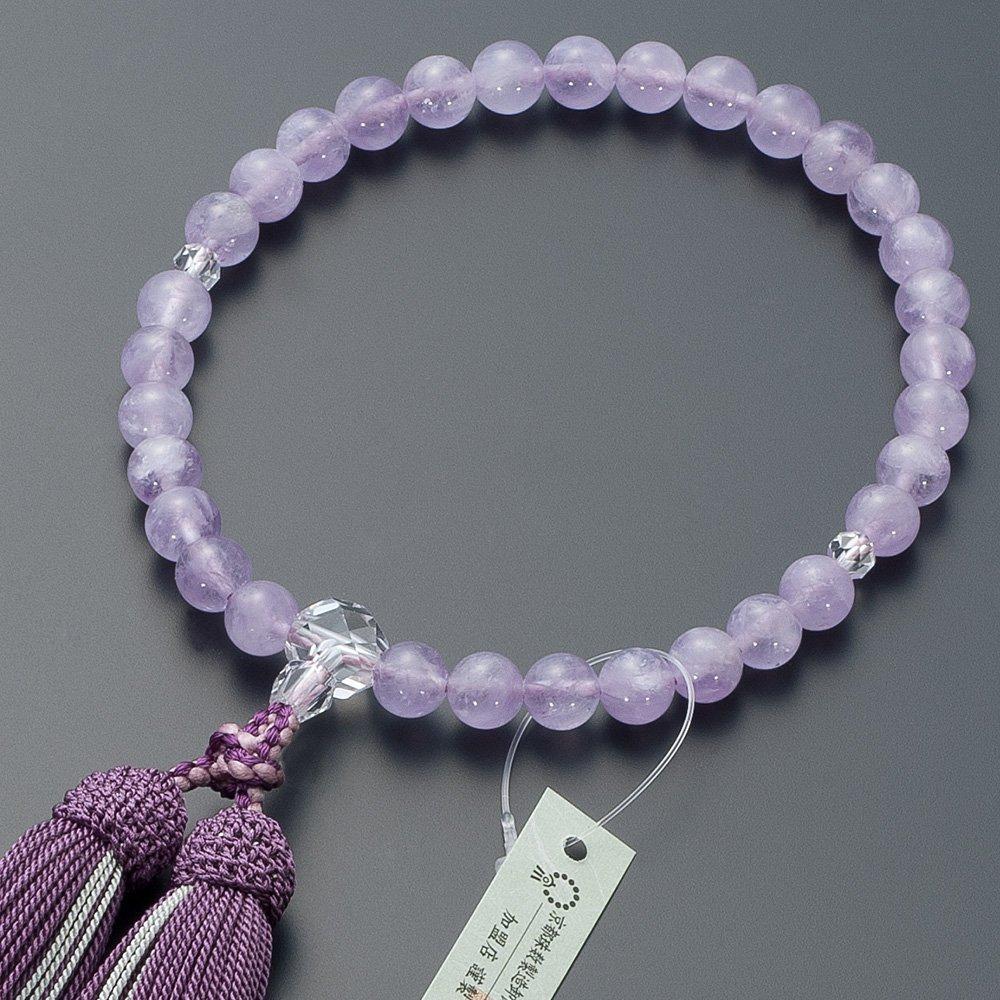 Buddhist Altar Shop Takita Shoten Kyoto Buddhist Prayer Beads for Women, Shiunseki Crystal, 8mm Beads, Silk Tassel with Head, Prayer Bead Bag,