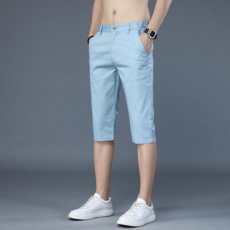 Summer Thin Cotton Casual Shorts Men Breathable Stretch Straight Business Seven Half Pants Brand Clothing Men's Shorts