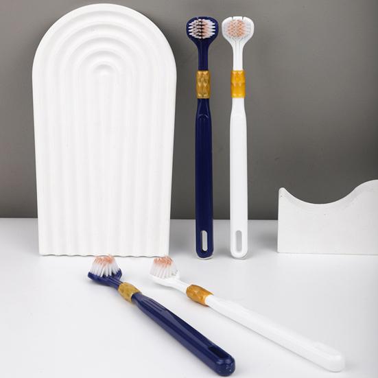 4/6Pcs Three Sided Toothbrush with Tongue Scraper Soft Toothbrushes Multi-Angle Deep Cleaning Tongue Scraper Toothbrush