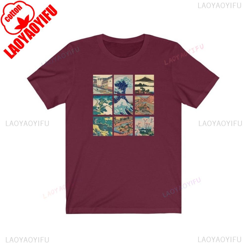 Tričko s japonským uměním Velká vlna Třicet šest pohledů na horu Fudži od Hokusaje Kanagawská vlna Dřevořez Anime Estetika Harajuku Vintage
