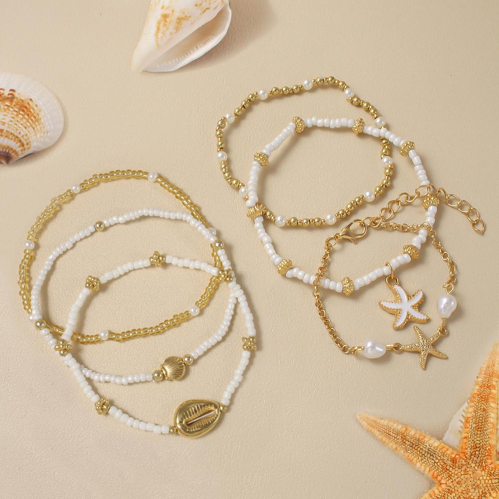 Hot-selling multi-layer anklet set, starfish shell shape foot decoration, vacation beach foot decoration