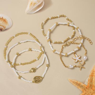 Hot-selling Multi-layer Anklet Set, Starfish Shell Shape Foot Decoration, Vacation Beach Foot Decoration