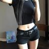 Schwarze Low-Waist Denim Hot Pants für Damen - Sommerlicher Hüftbetonter Leichter Subkultur-Stil, Amerikanische Spicy Girl Elastische Shorts