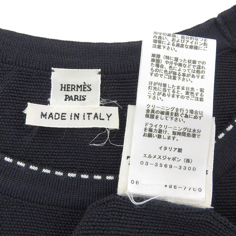 HERMES Wool stitch French sleeve knit top for women, navy, size 36 tops 36 NavyUsed