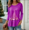 Large-sized2025 Fashion Red Christmas Tree Women's Long Sleeve Christmas Party Casual Clothing Autumn/Winter Cotton Oversize Round Neck Top