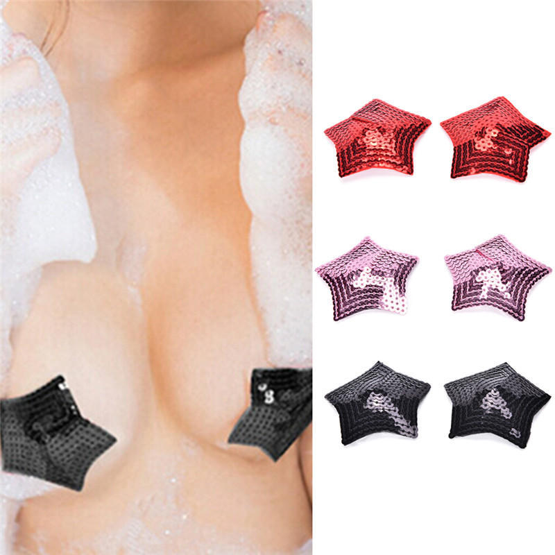 Ladies Sexy Sequined Tassel Star Stick On Pasties Breast Plain Nipple Covers
