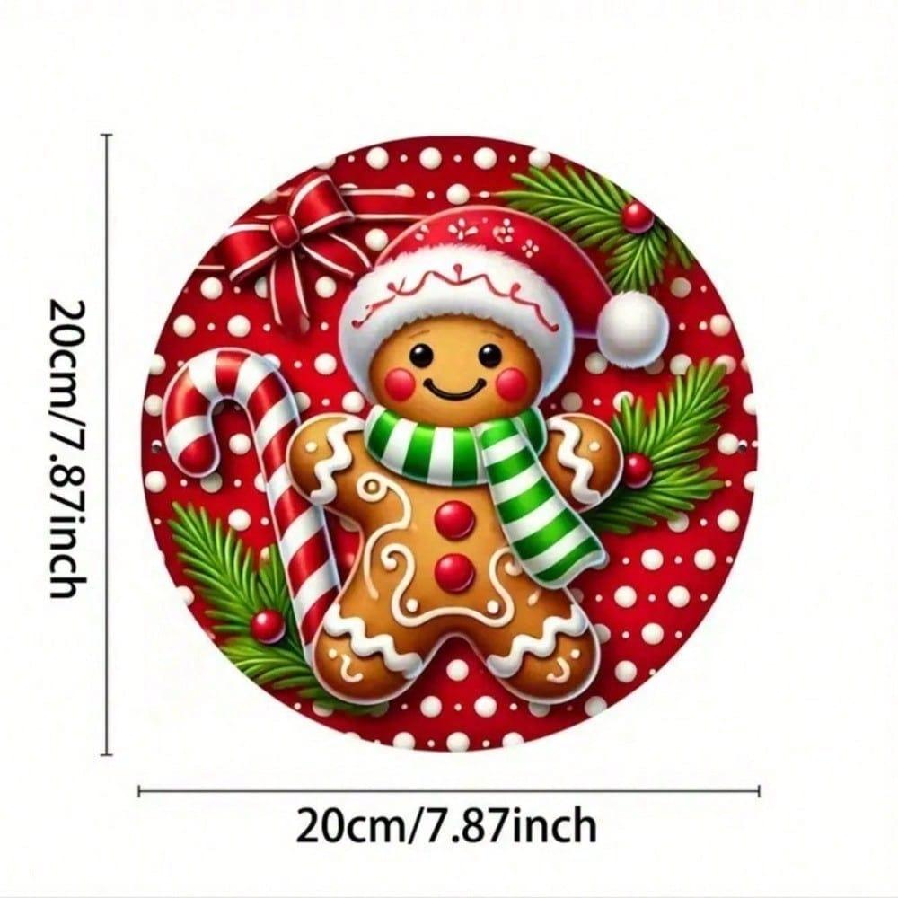 1pc Christmas Gingerbread Man Candy Cane Metal Wall Art, 7.8x7.8 Inch Farmhouse Hanging Decor for Indoor Outdoor Holiday