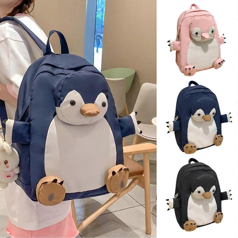 School Backpack Casual Nylon School Bag for Women Men Cute Cartoon Laptop Backpack Female Book Bag Student Bags  Pink