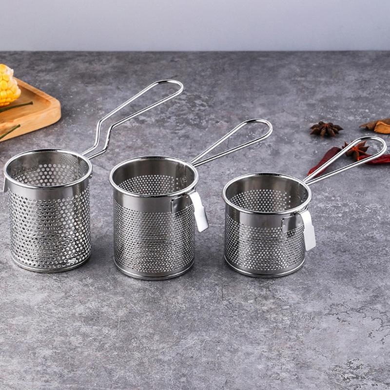 304 Stainless Steel Deep Frying Basket Silver Multi-functional Hangable Colander Oil Filter Mesh Sieve Hotpot Strainer Mesh