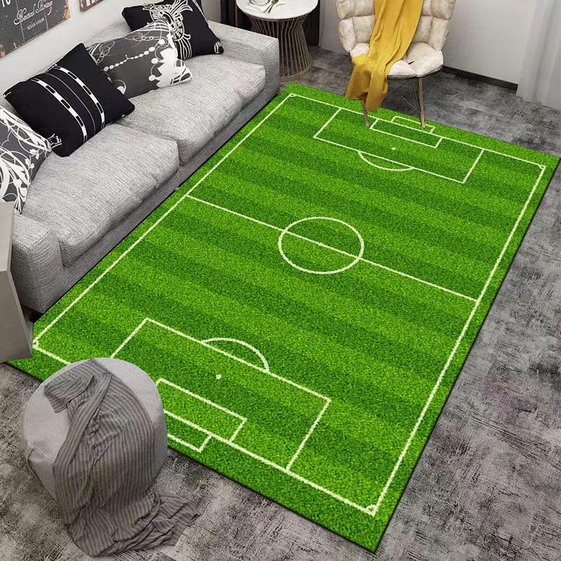 Soccer Field Pattern Carpet for Bedroom, Green Area Rug Design Suitable for use as an anti-slip for living room bedroom sofas