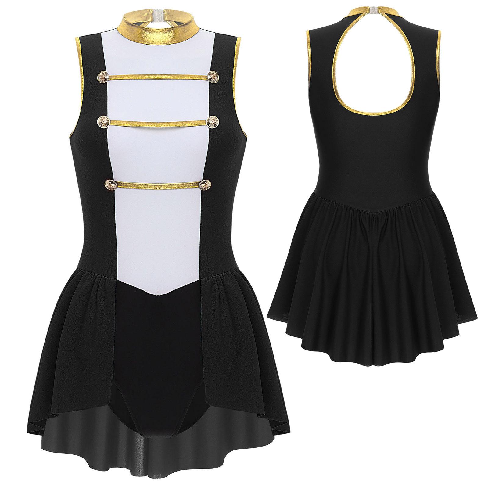 

Женский костюм циркового манежа на Хэллоуин без рукавов с юбкой, трико, комбинезон шоумена S чёрный