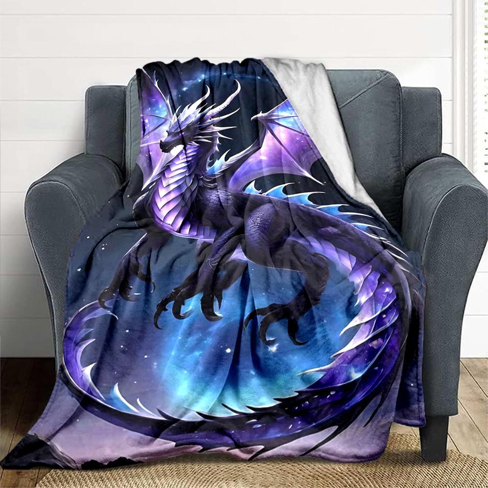 1pc Mythical Dragon Blanket, Lightweight Flannel Throw For Sofa, Bed, Travel, Camping, Livingroom, Office, Couch, Chair