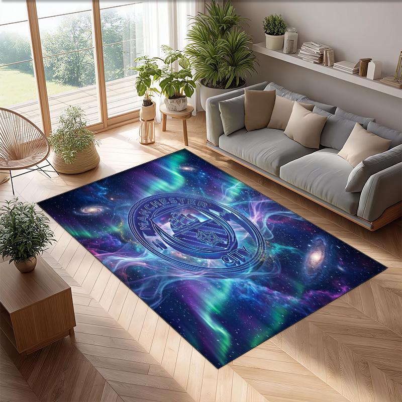Manchester City Printed Flannel Area Rug Non Slip Soft Polyester Floor Carpet Indoor Decor Mat for Bedroom Living Room Sofa