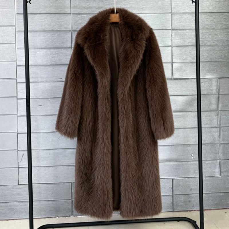 2026 Fall Winter Faux Fur Long Coat Women Blazer Collar Plus Size Thick Warm Outerwear