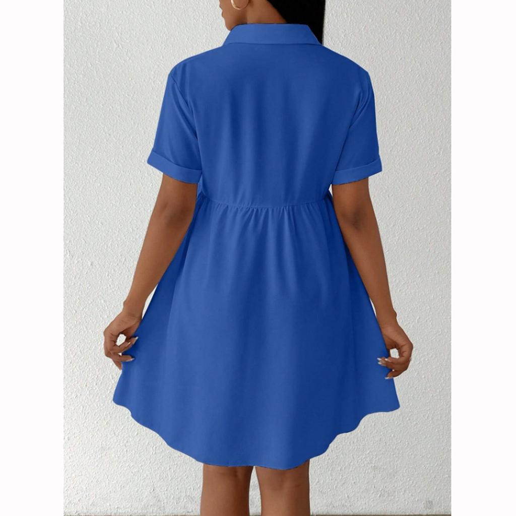 Women's Casual And Fashionable Loose Dress Button Up Collar Shirt Dress Shirt Dress