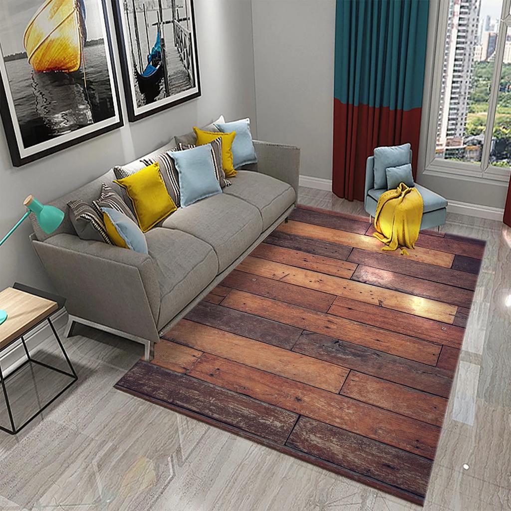 Rectangular Staggered 3d Planks Carpet Geometric Wood Grain Mats Entrance Non-Slip Floor Rug for Living Room Bedroom Home Decor