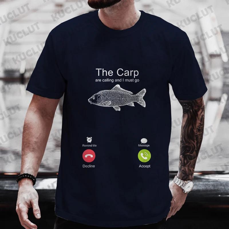 Fishing The Carp Are Calling and I Must Go Funny Vintage Men's T-Shirt New Fashion Summer Casual Harajuku Tshirt Printed Men Top