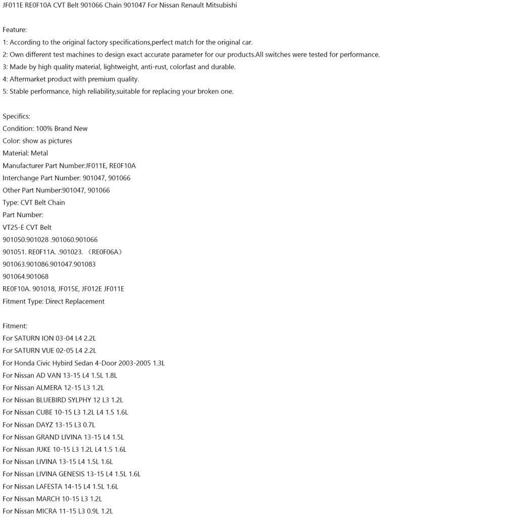 JF011E RE0F10A CVT Belt 901066 Chain 901047 For Nissan Renault Mitsubishi