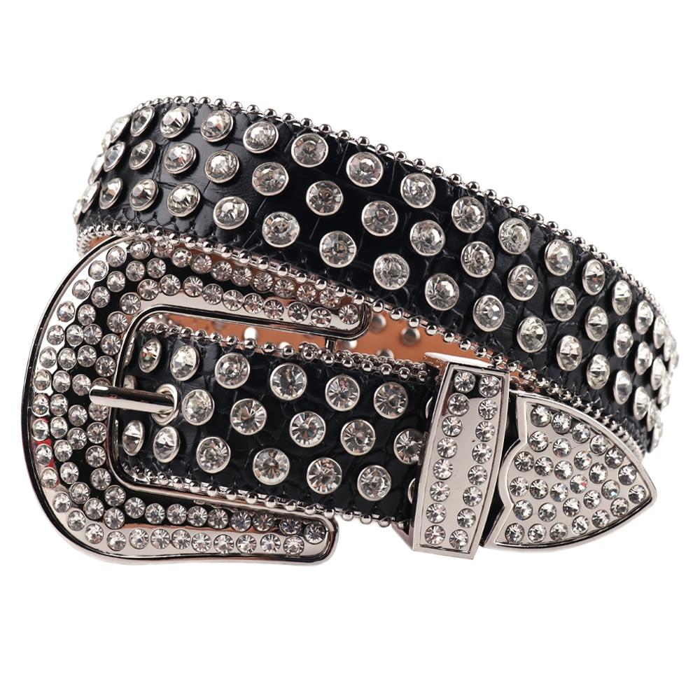 1 Luxury Belt With Large Glass Rhinestones High Quality Alloy Buckle Fashionable And Trendy Wide Belt