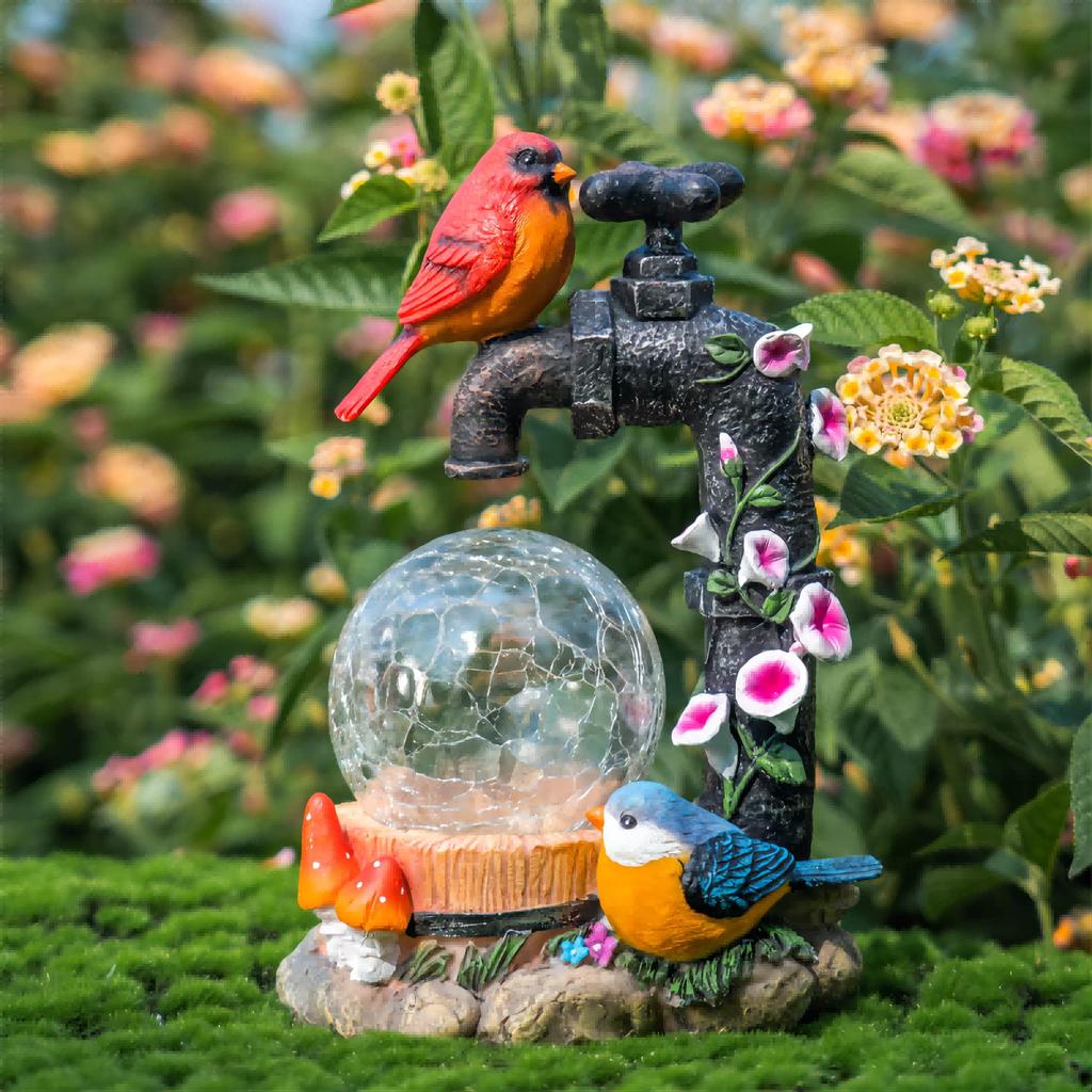 Valery Madelyn Gartendekoration, Niedliches Vogel-Trinkloch, Gartenlicht, Tierfigur für den Außenbereich mit Solarenergie, Gartendekoration, Außendekoration, Mot