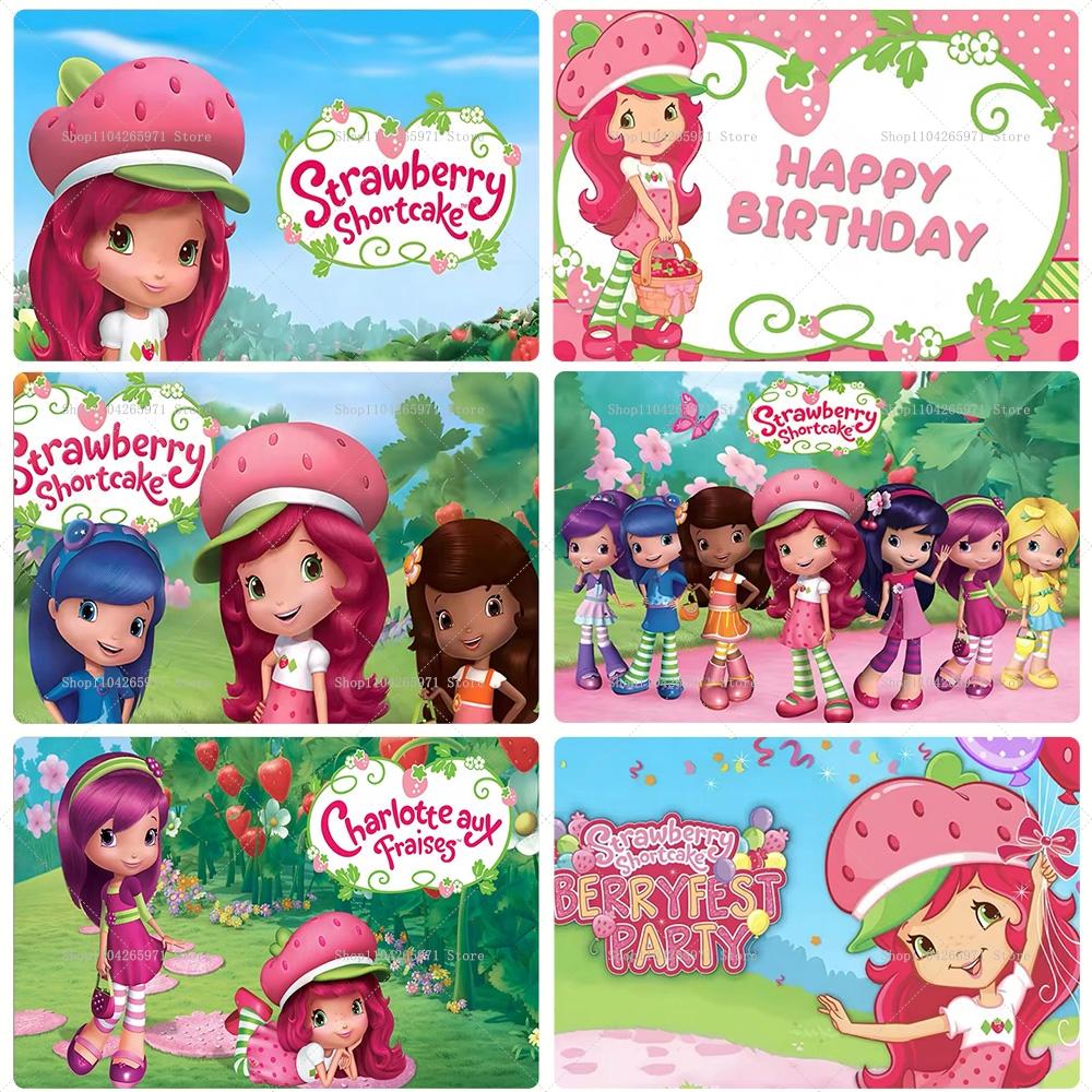 Cartoon Pink Cute Strawberry Girl Theme Background Girls Birthday Party Banner Decoration Supplies Baby Shower Gifts Photo Props