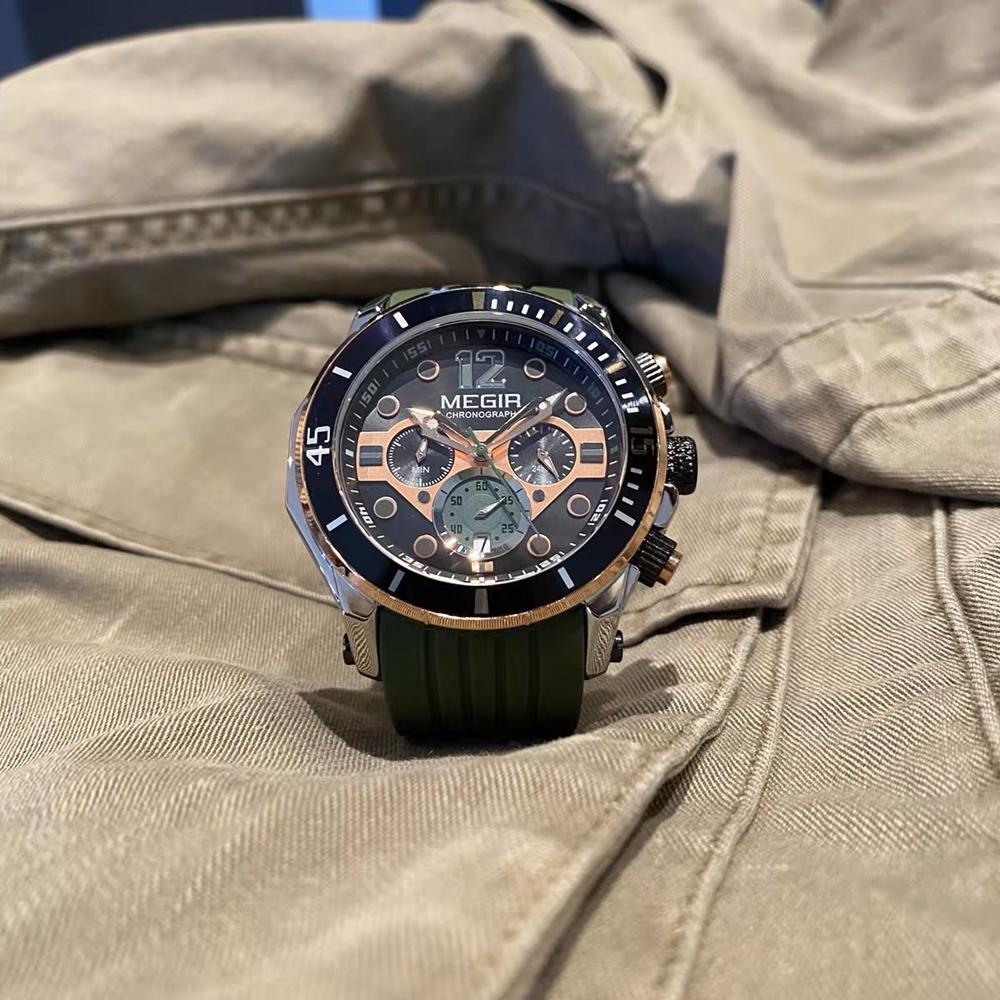 Fashion Waterproof Quartz Watches for Men Luxury Military Sport Chronograph Wristwatch with Silicone Strap