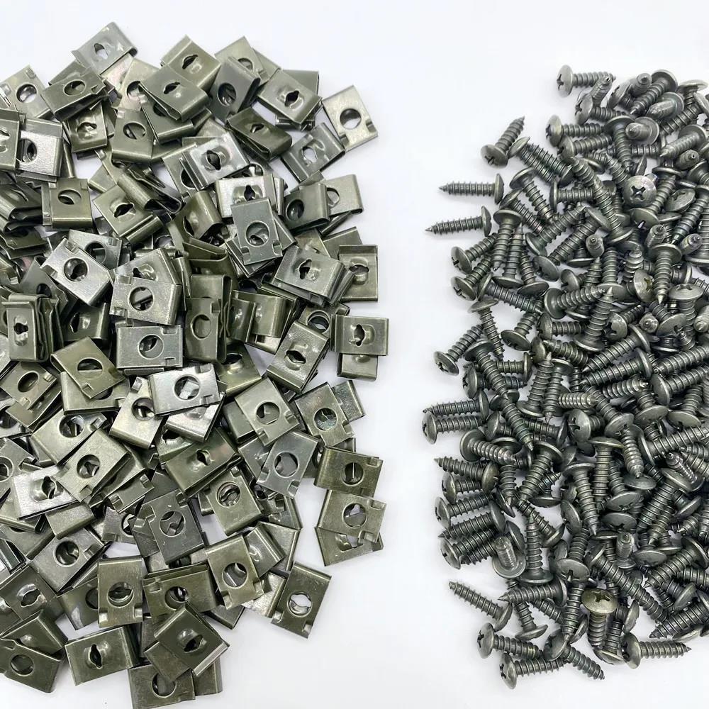100pcs/20pc Mixed Car Metal Screw Tapping Fastener Clip U-Type Clip with Screw Anti-rust Protection Clip Screw Buckle Iron Sheet