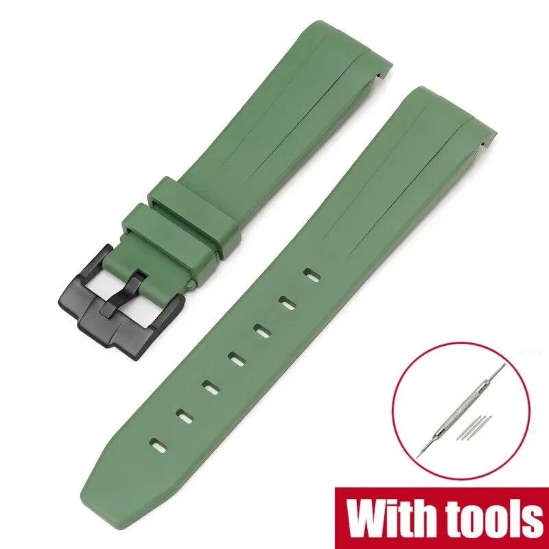 20mm Fluoro Rubber Strap for Rolex Daytona Curved End Sport Waterproof FKM Watch Band for Omega X Swatch Moonswatch with Tools
