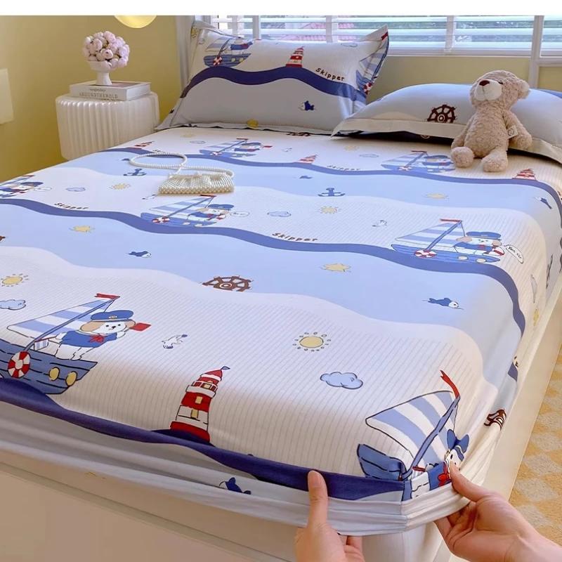 Single Double Queen King Cotton Printing Fitted Bed Sheets for Home Bed Dustproof Protective Case Bed Mattress Cover