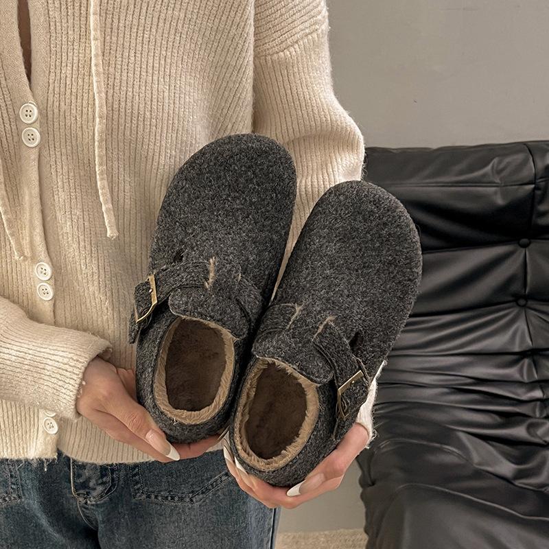 

Платформа с пряжкой на ремне Обувь Boken 2025 осень-зима новая повседневная обувь Doudou ленивая на одном педале бархатные туфли-лодочки женские 40