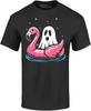 Pink Flamingo Floatie with Ghost Spooky Halloween T-Shirt