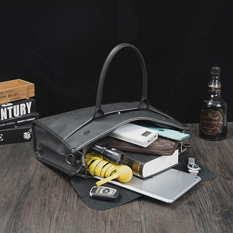 Vintage Crazy Horse Leather Men's Briefcase and Shoulder Bag