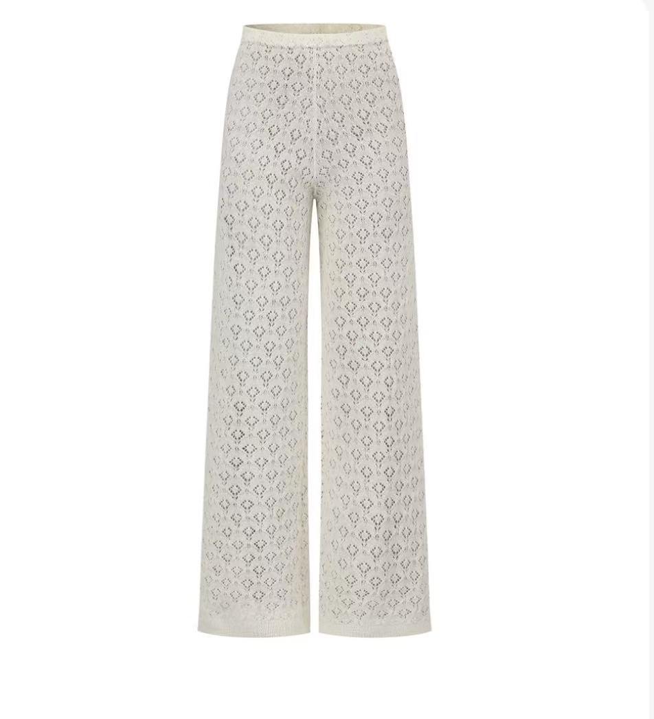 

Spring Arrival: Marled Yarn Tie-Up Cardigan & Hollow-Out Cashmere Pants Set Small