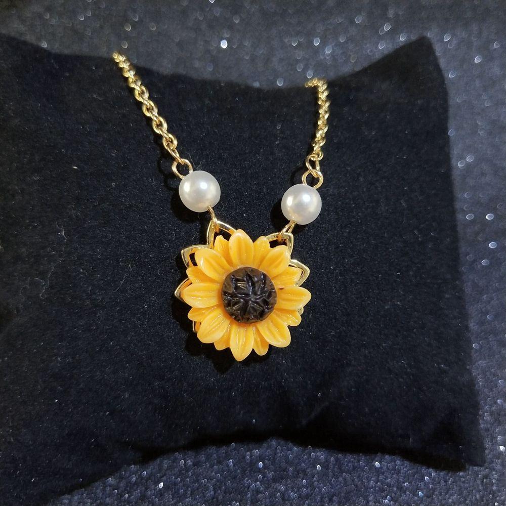 Charm Romantic Jewelry Pearls Flower Pendant Sunflower Necklace Chain Gold Plated