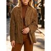 Women Faux Suede Blazer Lapel Collar Single‑Button Long‑Sleeve Loose Casual Suit Jacket Outerwear