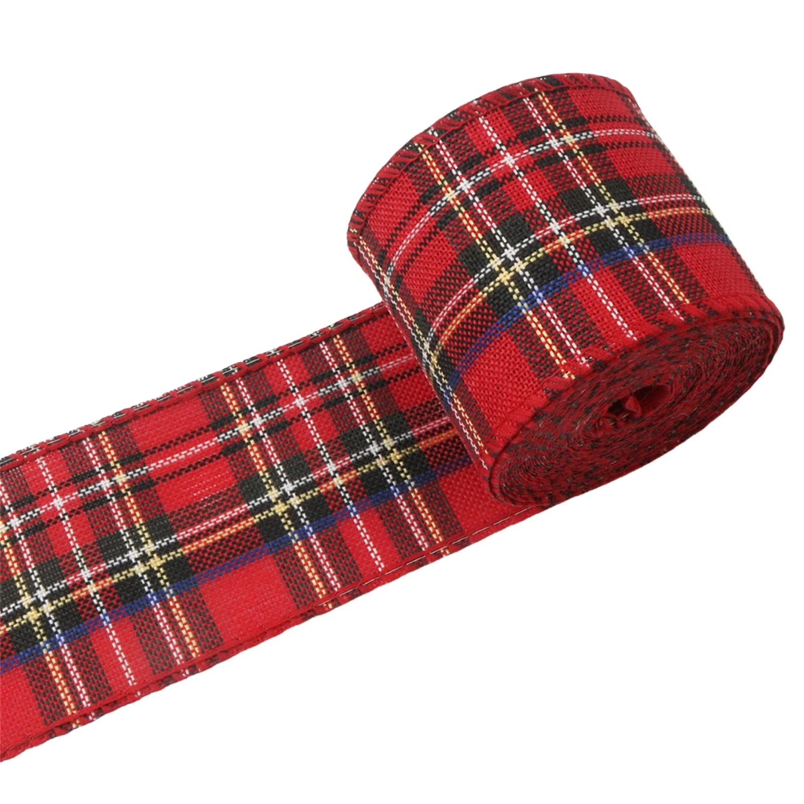 

Christmas Plaid Ribbon Wired Edge Wrapping Ribbon Red Plaid Ribbon For Xmas Tree Decoration Floral Bows Craft Making, One Size