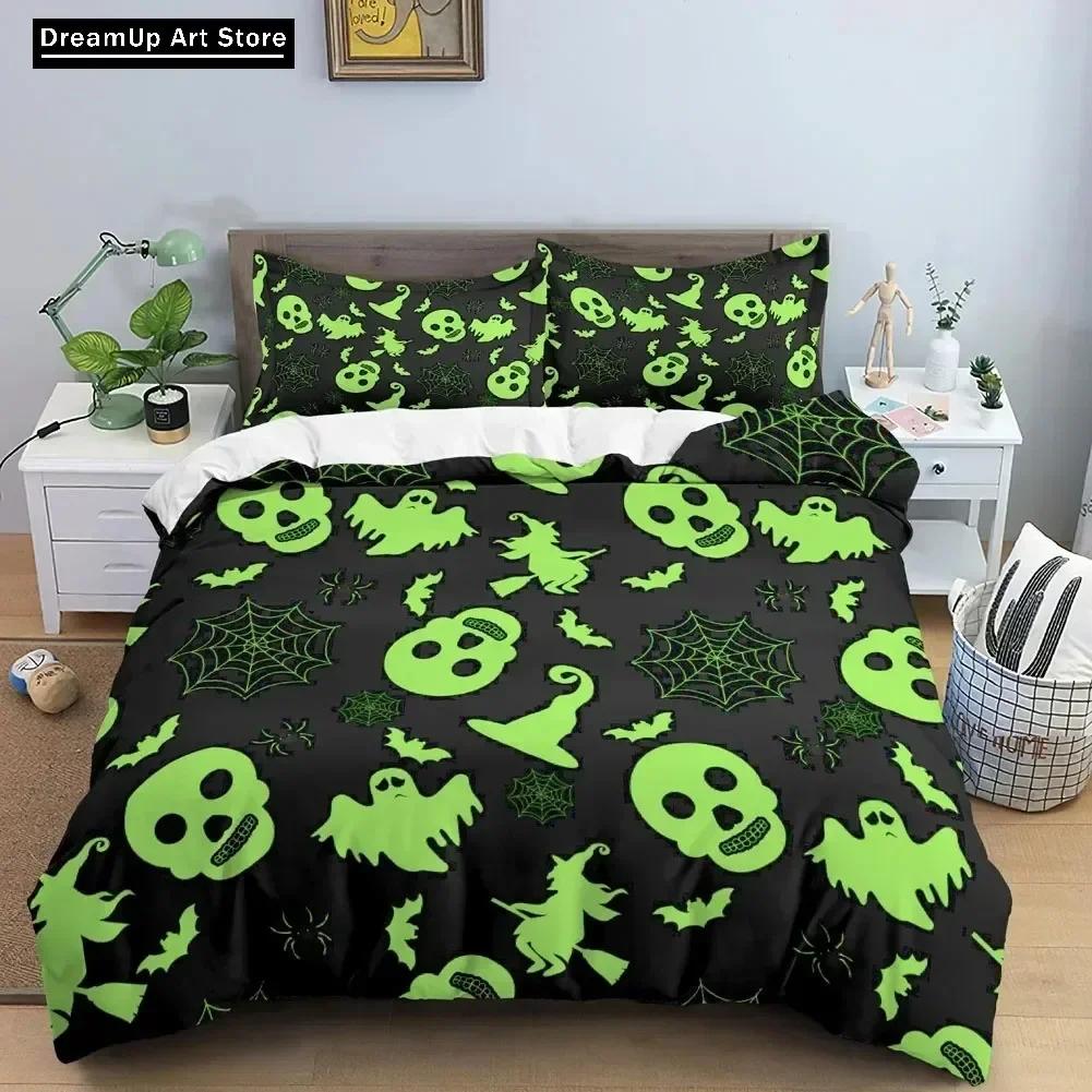 3D Skull Halloween Bats Skull Bedding Set Cute Quilt Cover Bed Cover With Pillowcase Twin Single Queen King Size Boys Adult Home