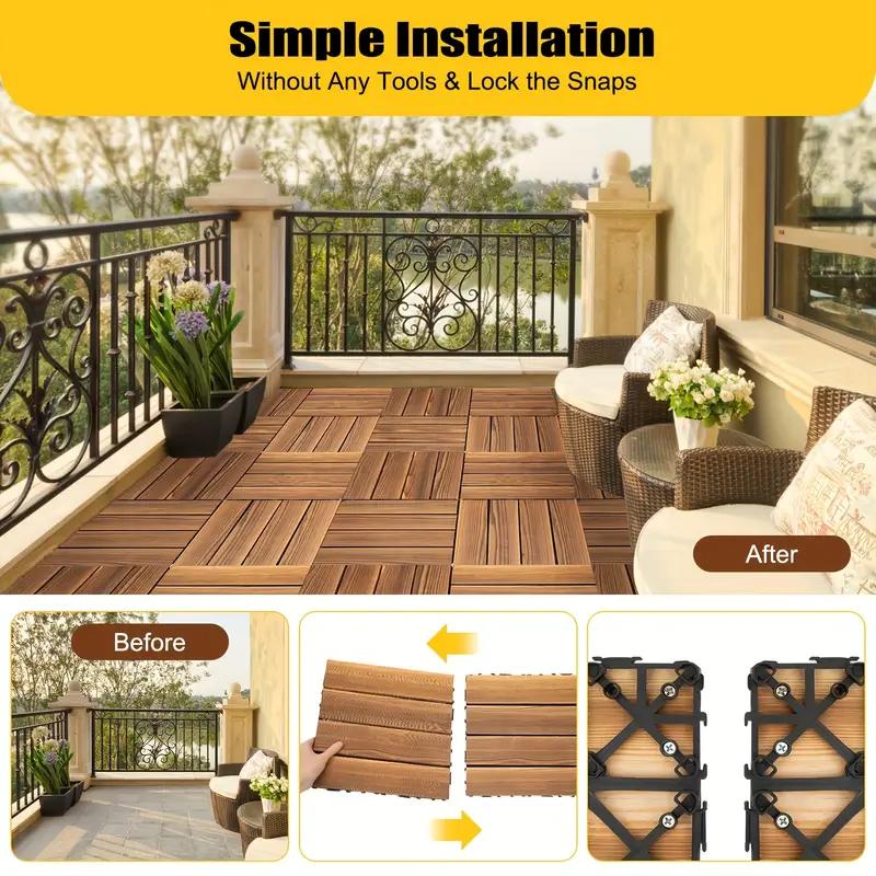27pcs Splicing Solid Wood Flooring and DIY Interconnected Floor Tiles Are Suitable for Outdoor Gardens Terraces Swimming Pools